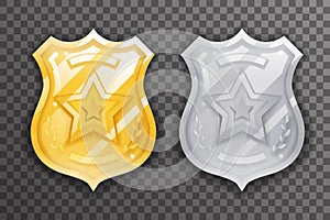 Gold and silver police officer badge icon protection insignia law order decoration vector design illustration