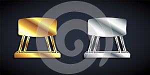 Gold and silver Pommel horse icon isolated on black background. Sports equipment for jumping and gymnastics. Long shadow