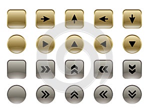Gold and silver round and square button arrow set