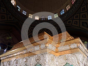 Gold and silver shrine or zarih for Imam Hussain's grave in Karbala, Iraq photo