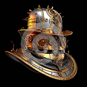 Gold Silver Steampunk Hat Large Details. Generative AI