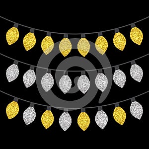 Gold and silver textured Christmas lights set