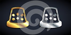 Gold and silver Thimble for sewing icon isolated on black background. Long shadow style. Vector