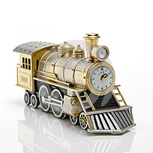 Gold and Silver Train Engine with Clock