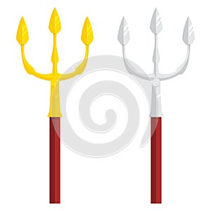 Gold and silver trident vector illustration isolated on white background