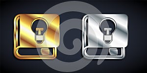 Gold and silver User manual icon isolated on black background. User guide book. Instruction sign. Read before use. Long