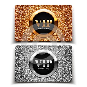 Gold and silver VIP cards with glitter