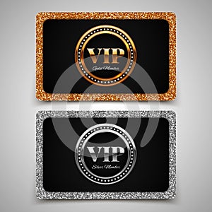 Gold and silver VIP premium member cards with glitter