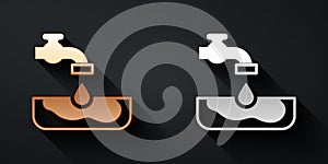 Gold and silver Water problem icon isolated on black background. Poor countries environmental public health related