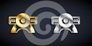 Gold and silver Web camera icon isolated on black background. Chat camera. Webcam icon. Long shadow style. Vector