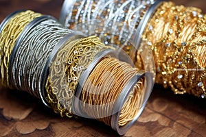 gold and silver zari threads for sari embellishment