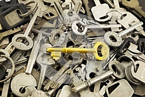 Gold skeleton key and old metal keys