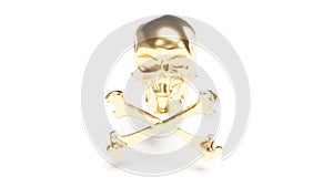 Gold skull crossed bones on white back 3d