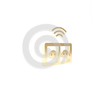 Gold Smart electrical outlet system icon isolated on white background. Power socket. Internet of things concept with