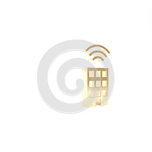 Gold Smart home with wireless icon isolated on white background. Remote control. Internet of things concept with