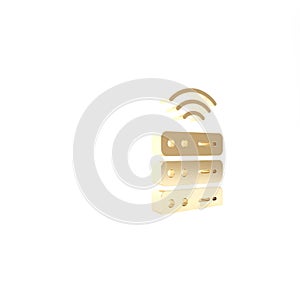 Gold Smart Server, Data, Web Hosting icon isolated on white background. Internet of things concept with wireless