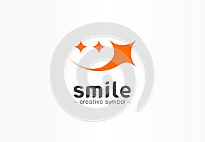 Gold smile creative symbol concept. Smiley star, kindness emoji, happy face, circus abstract business logo. fun party