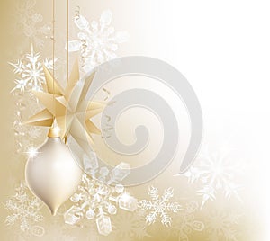 Gold snowflake and Christmas bauble background