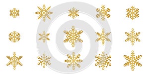 Gold snowflake clip art elements, elegant gradient snow symbol decoration set for the winter