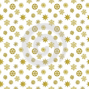 Gold snowflake seamless pattern. Beautiful Christmas background.