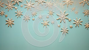 Gold Snowflakes On Turquoise Background Minimalistic Christmas Decoration