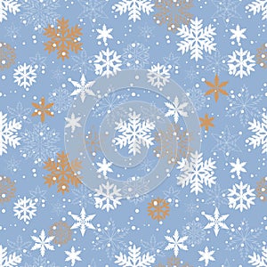 Gold snowflakes vector seamless pattern