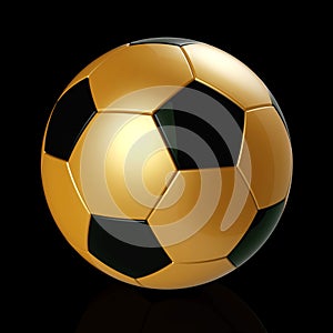 Gold soccer ball on black background