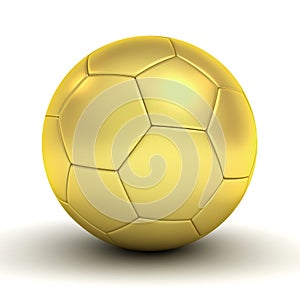 Gold soccer ball over white background with reflection and shadow