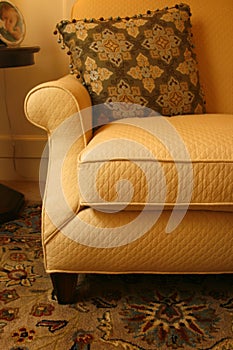 Gold sofa, pillow and carpet