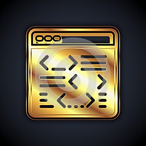 Gold Software, web developer programming code icon isolated on black background. Javascript computer script random parts