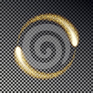 Gold sparkle circle vector. Glittering star dust lights effect. Twinkle round spark isolated. Sparkl