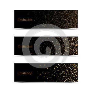 Gold sparkles on black background, banners. Golden background text. Banners logo, web, card, vip, exclusive, certificate