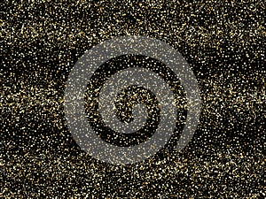 Gold sparkles glitter dust metallic confetti on black vector background