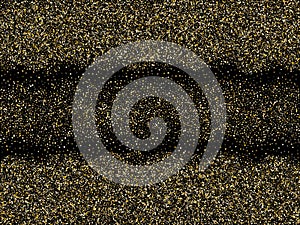 Gold sparkles glitter dust metallic confetti on black vector background.