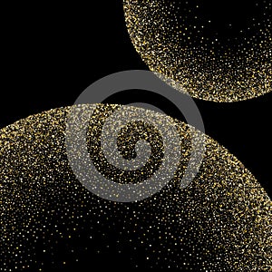 Gold sparkles glitter dust metallic confetti on black vector background.