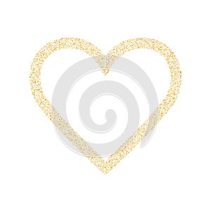 Gold sparkles glitter dust metallic confetti heart vector background.