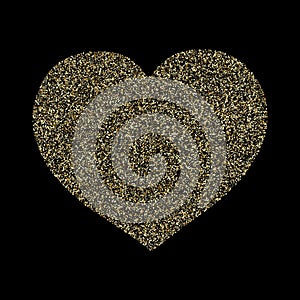 Gold sparkles glitter dust metallic confetti heart vector background.