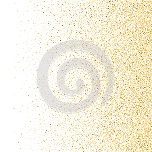 Gold sparkles glitter dust metallic confetti on white vector background.