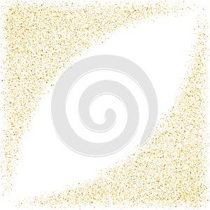 Gold sparkles glitter dust metallic confetti vector frame border background.