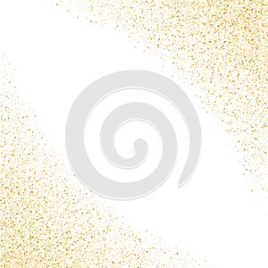 Gold sparkles glitter dust metallic confetti vector frame border background