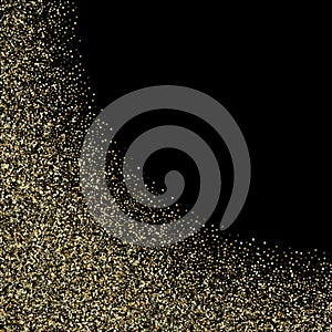 Gold sparkles glitter dust metallic confetti vector frame border background.