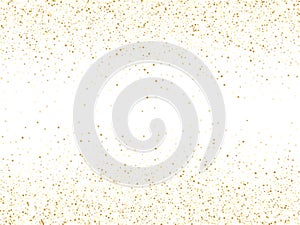 Gold sparkles glitter dust metallic confetti on white background