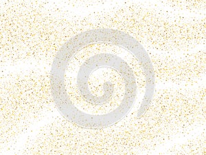 Gold sparkles glitter dust metallic confetti on white vector background.