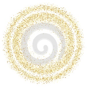 Gold sparkles glitter dust metallic confetti on white vector background.