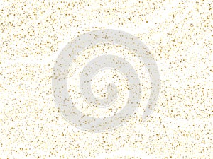 Gold sparkles glitter dust metallic confetti on white vector background.