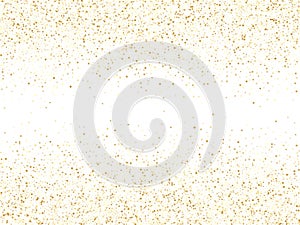 Gold sparkles glitter dust metallic confetti on white vector background.