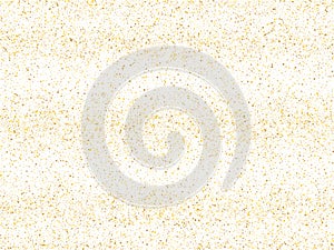 Gold sparkles glitter dust metallic confetti on white vector background.