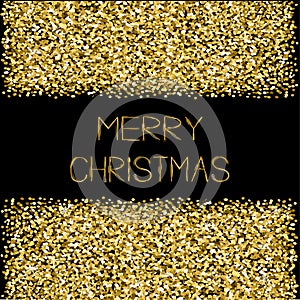 Gold sparkles glitter frame Merry Christmas text Greeting card Black background
