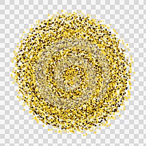 Gold sparkles and glitter powder spray. Sparkling glitter particles explosion on vector black transparent background