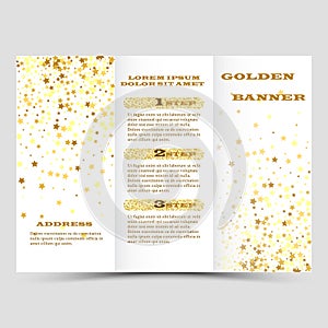 Gold sparkles on white background, banners. Golden background text. Banners logo, web, card, vip, exclusive, certificate